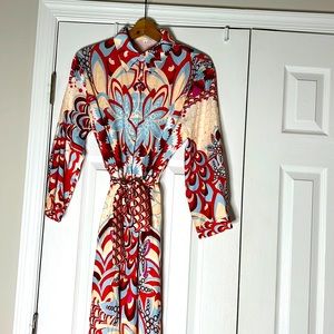 SHEIN Red Blue Cream Abstract Floral Maxi Dress